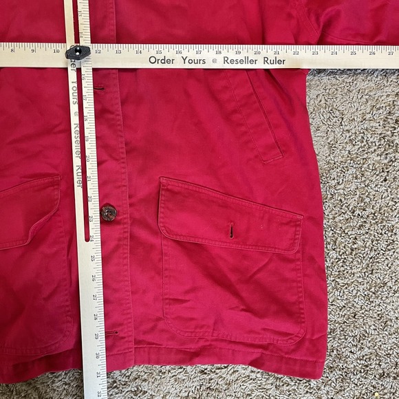 LL Bean Style Chore Jacket Mens XL Red Canvas Corduroy Collar Plaid Lined Faded - Picture 5 of 5